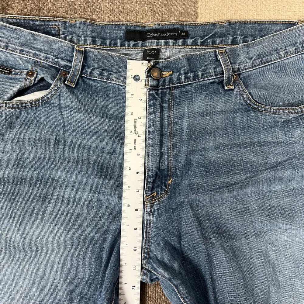 Calvin Klein‎ Jeans Mens 38X30 Bootcut Blue Denim Pants Boho Western Whiskering
